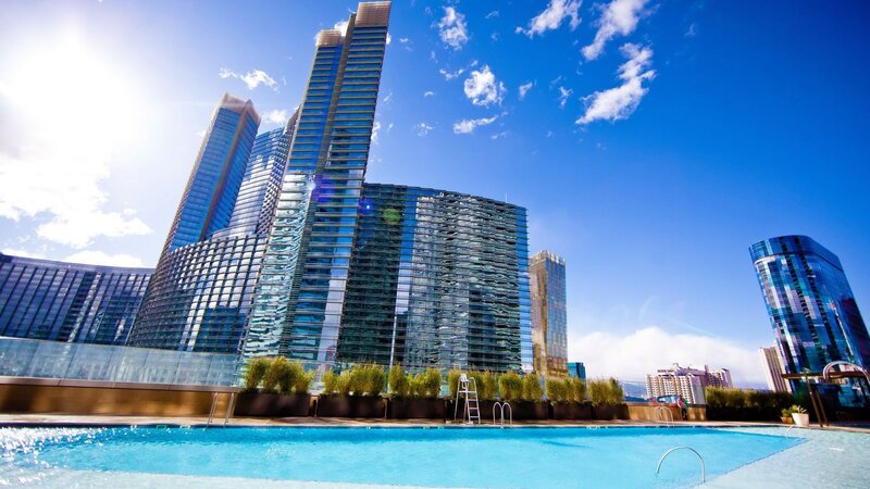 Rooftop Pool with Skyscrapers — Blue
