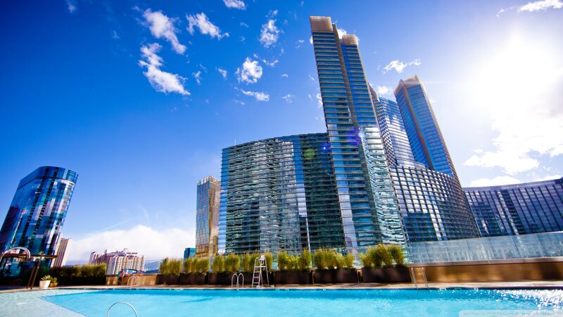Rooftop Pool with Skyscrapers