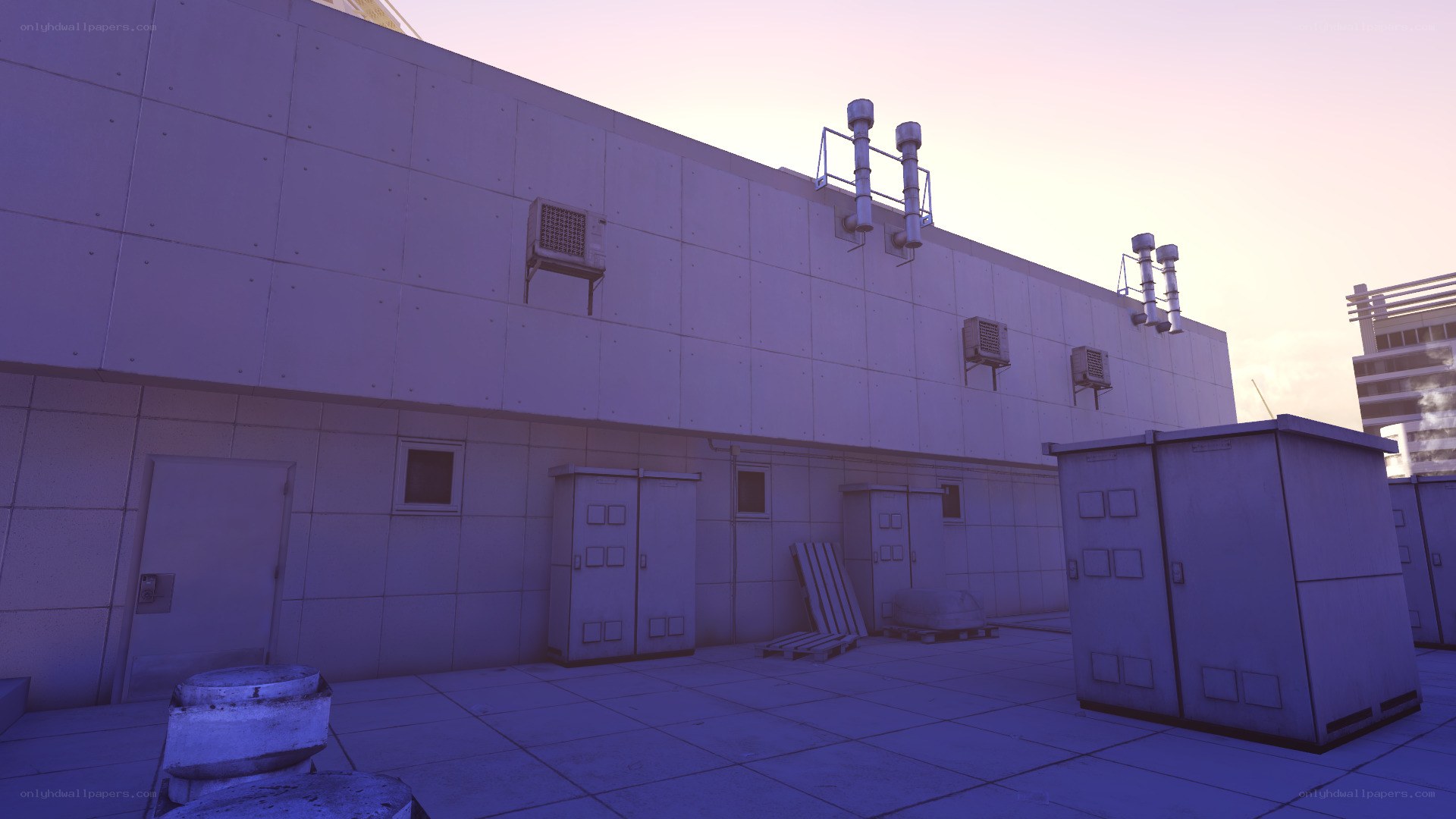 Rooftop utility area at dusk