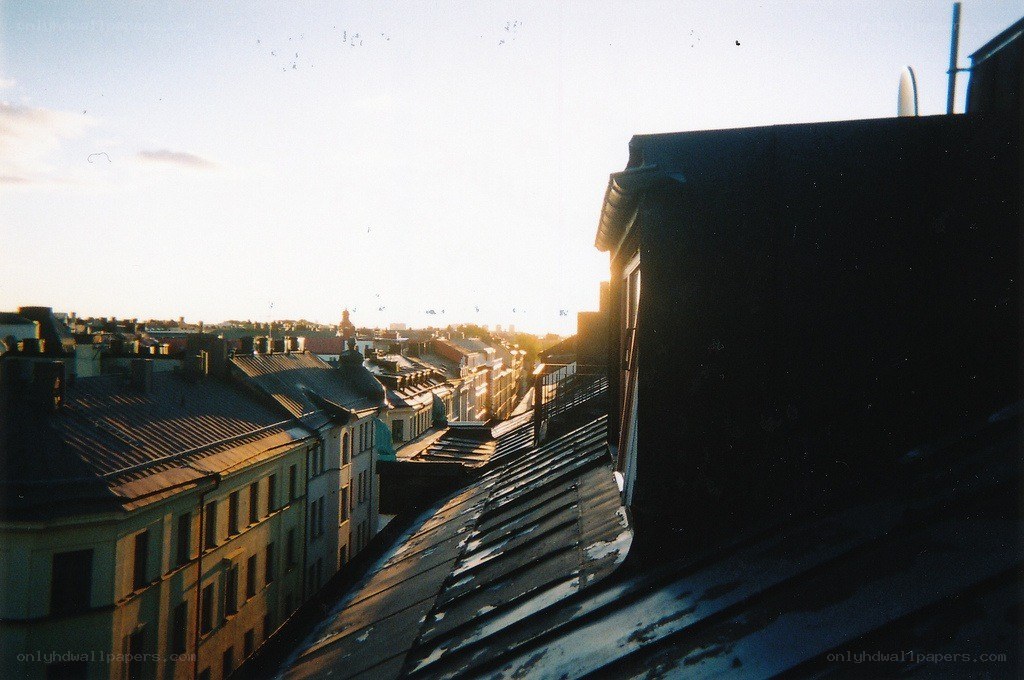 rooftop view at sunset