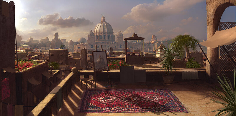 Rooftop view of a domed city