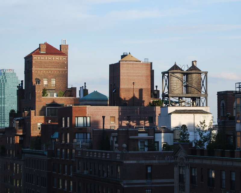 Rooftop view of brick buildings