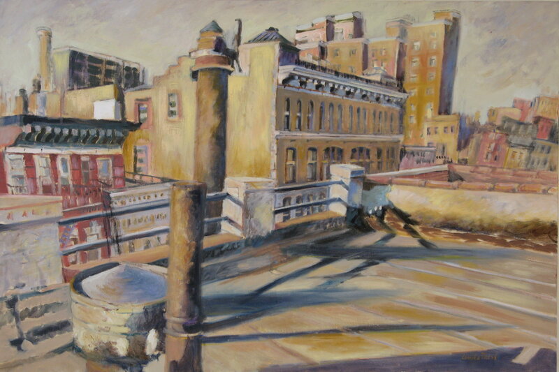 Rooftop view of city buildings