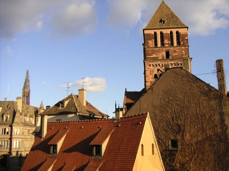 rooftops and church tower in strasbourg