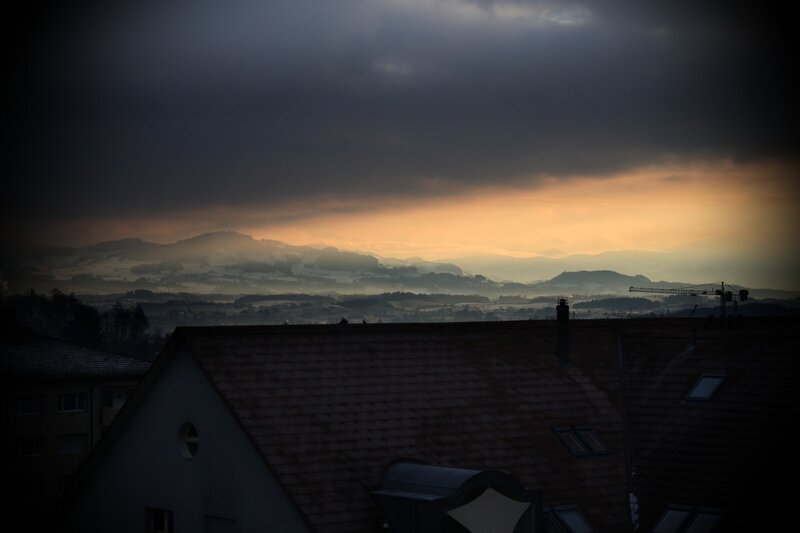Rooftops and Mountains — Dark Gray