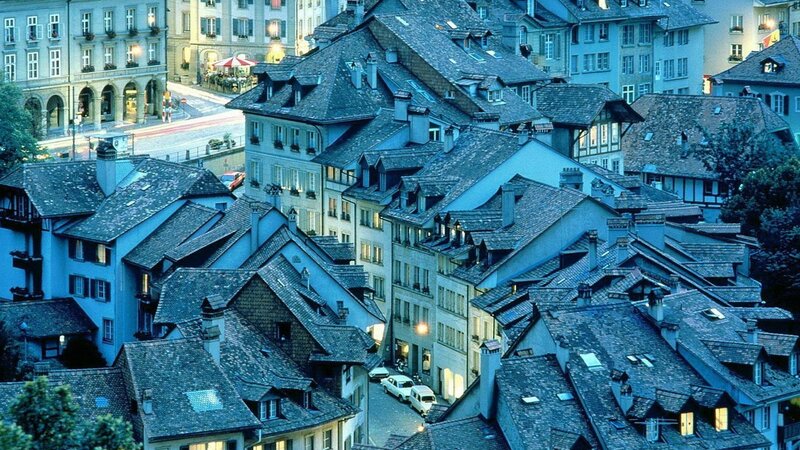 Rooftops of Old Town — Blue, Serene