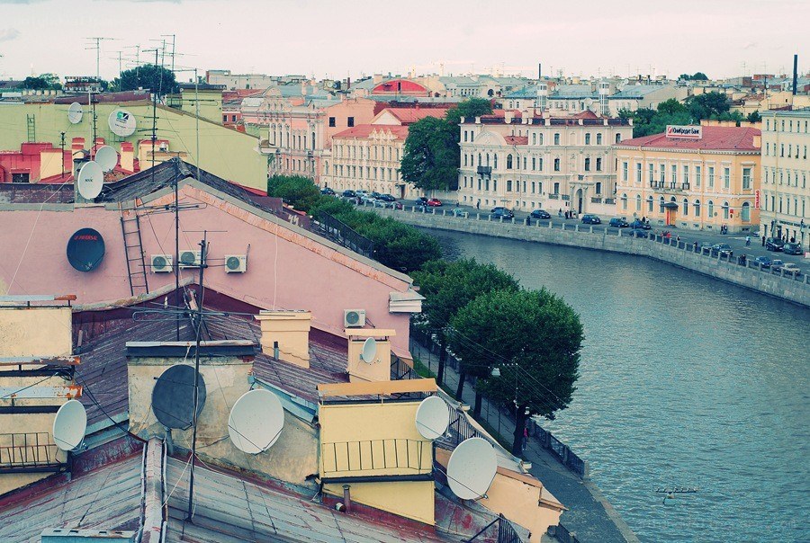 rooftops overlooking a river