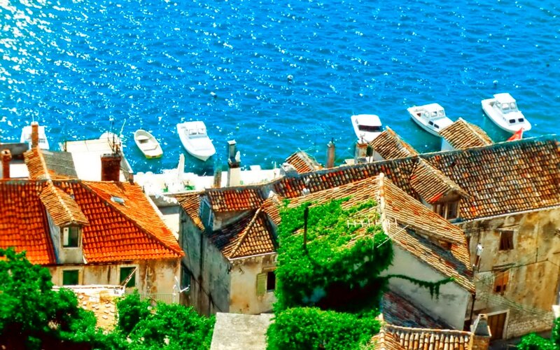 Rooftops Overlooking Sea — Blue