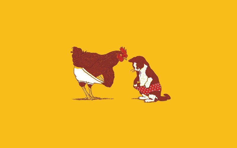 Rooster and Cat in Underwear