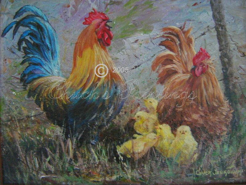 Rooster and chicks painting