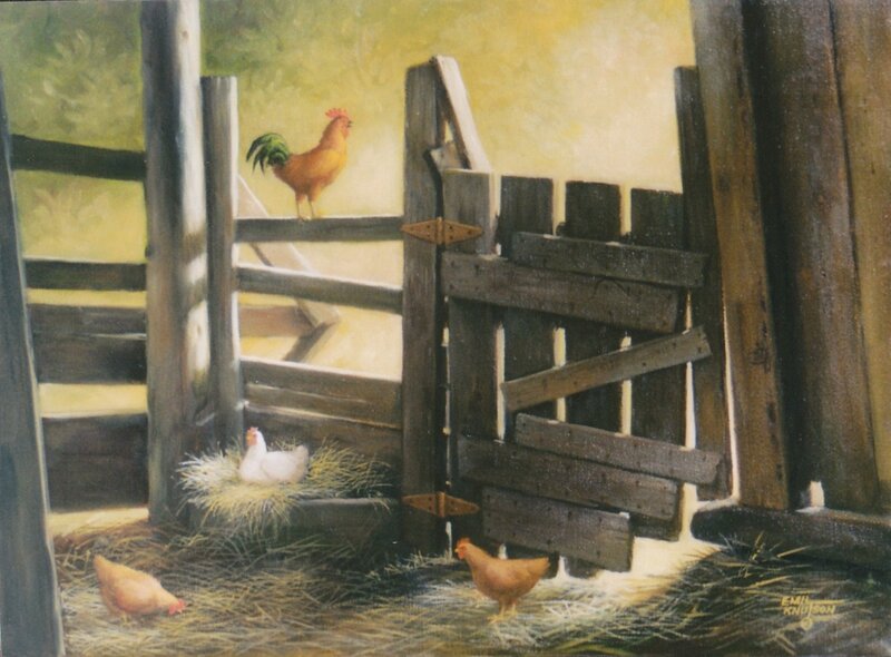Rooster on a farm gate