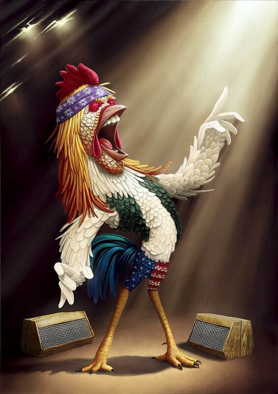 rooster performing on stage