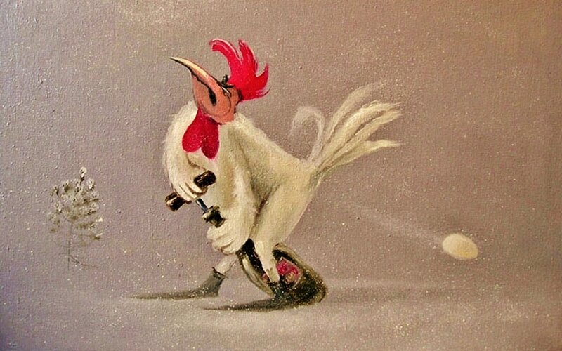 Rooster Playing Golf