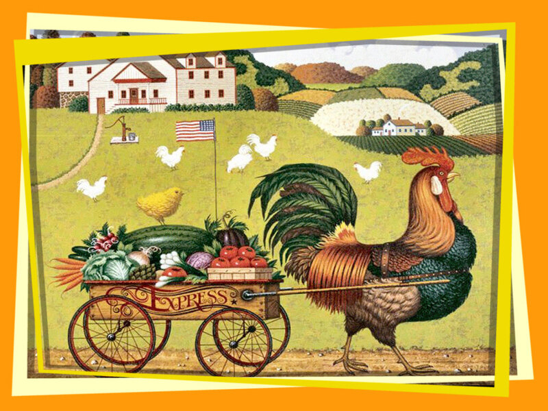 Rooster Pulling Cart