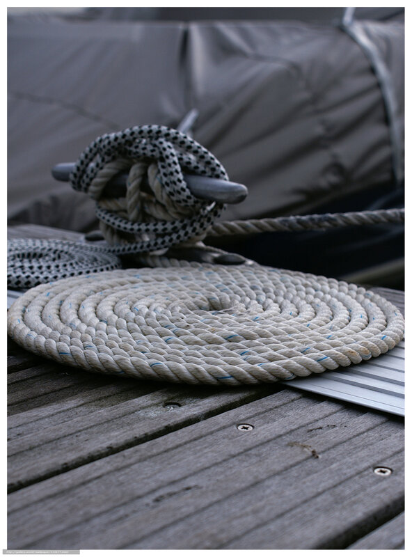 Rope coiled on a dock