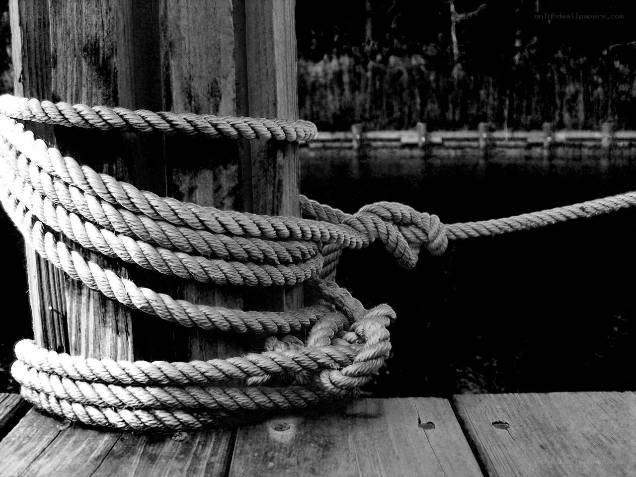 rope coiled on wooden post