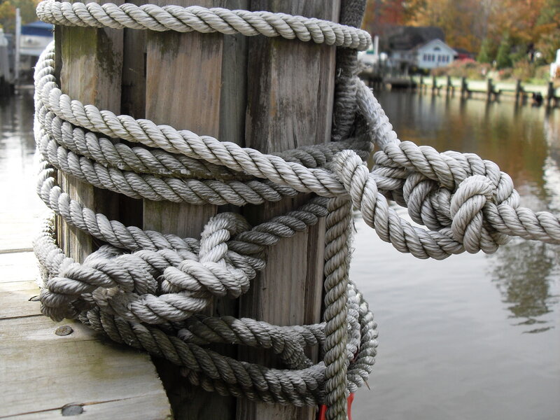 Rope tied to a wooden post