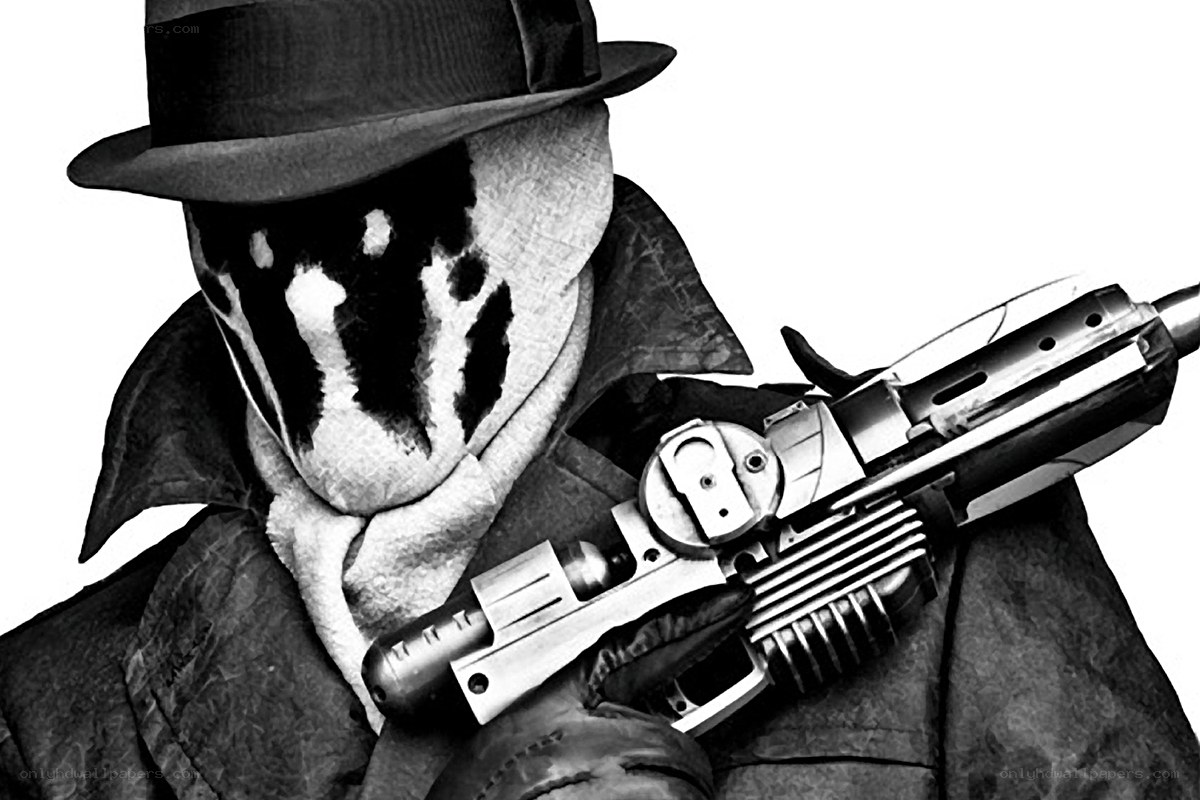 Rorschach character with gun