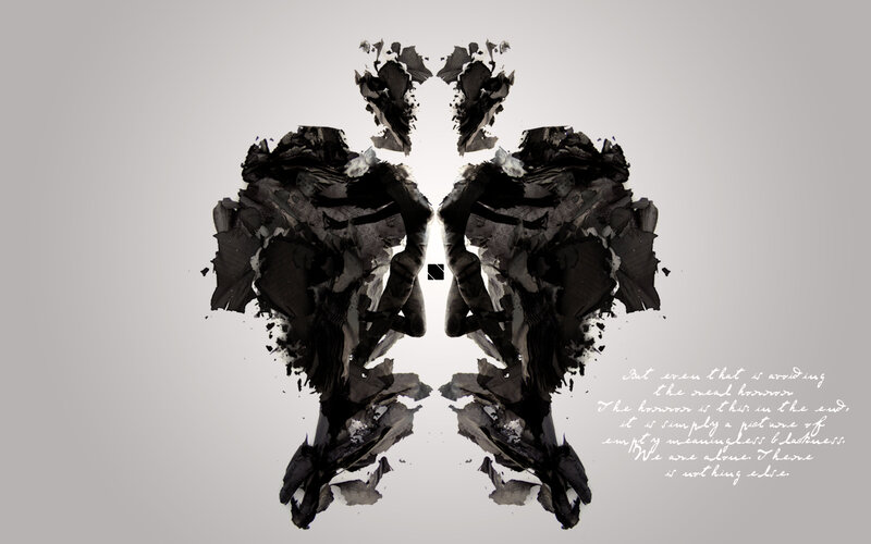 Rorschach inkblot with text