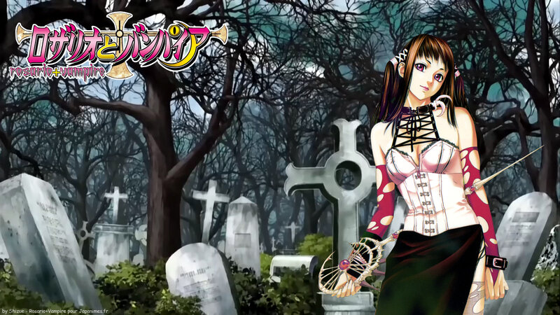 Rosario + Vampire character in cemetery