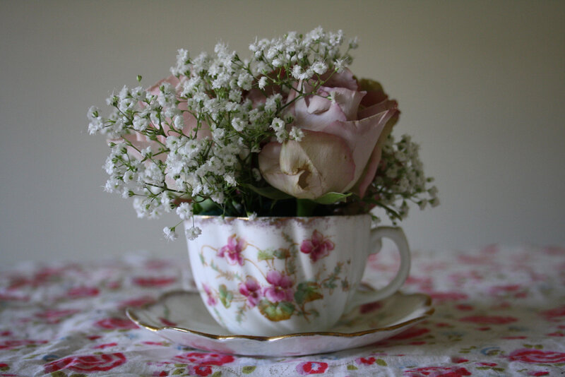 Rose and Baby's Breath in Teacup