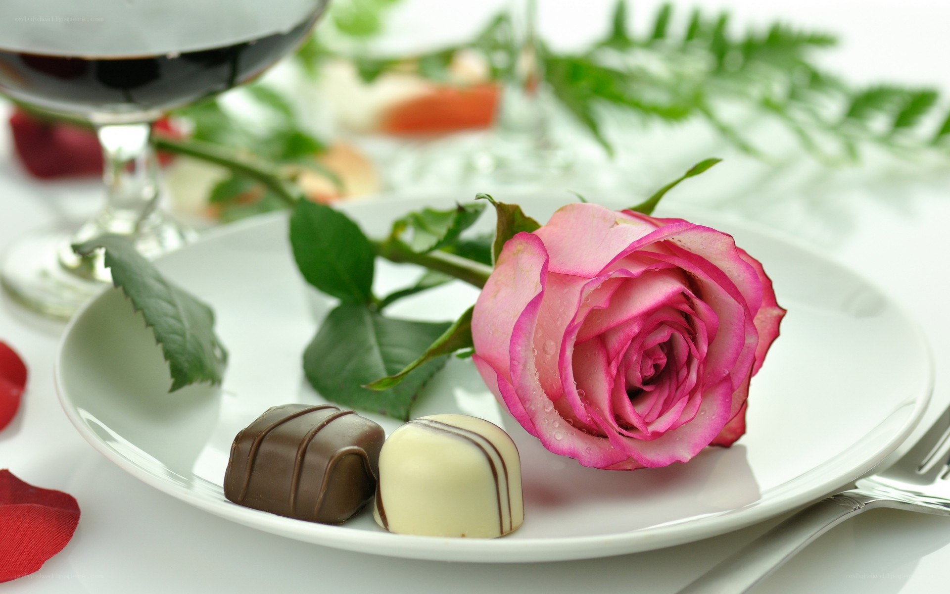 rose and chocolates on plate