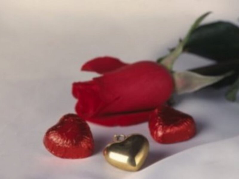 rose and heart-shaped candies