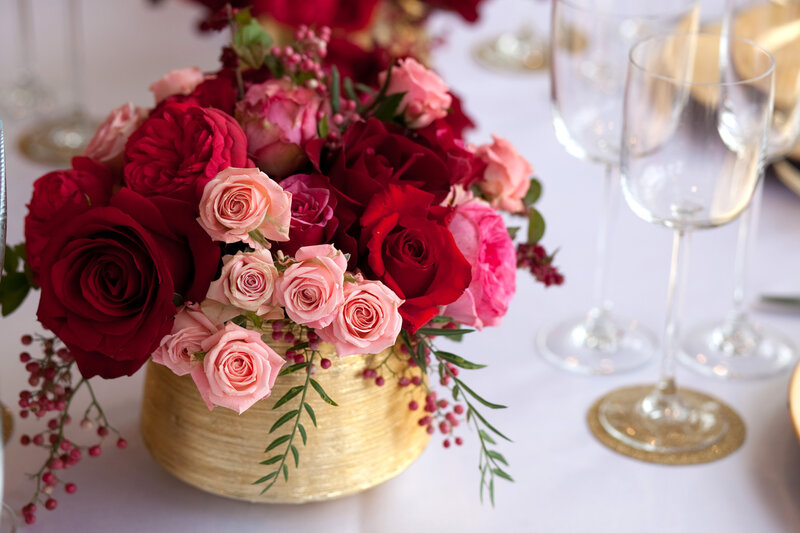 Rose Bouquet in Gold Vase