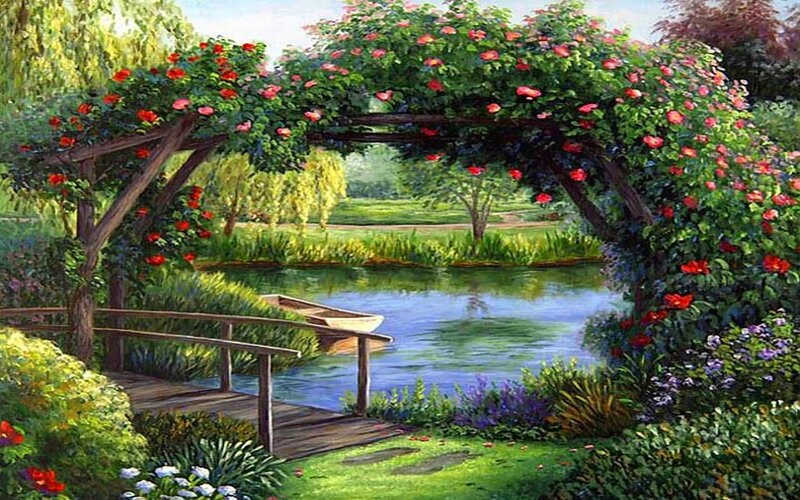 Rose-covered Arbor by River