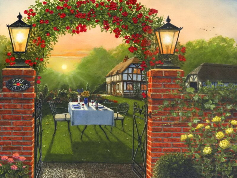 Rose-covered Archway — Red, Serene, Sunset