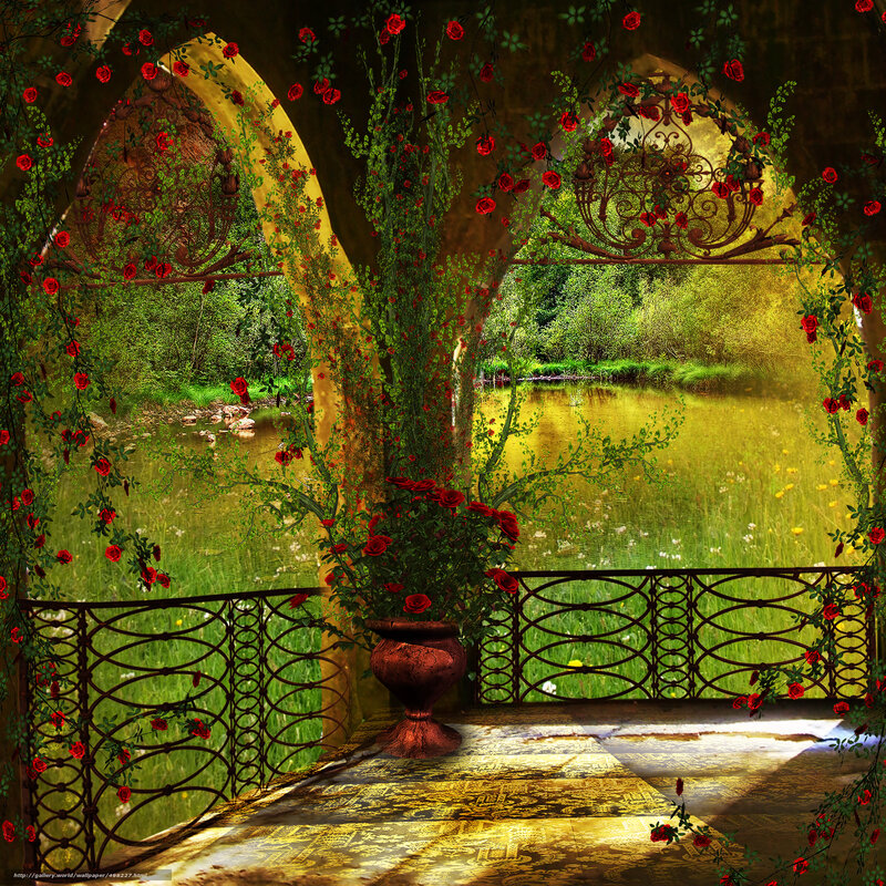 rose-covered garden pavilion