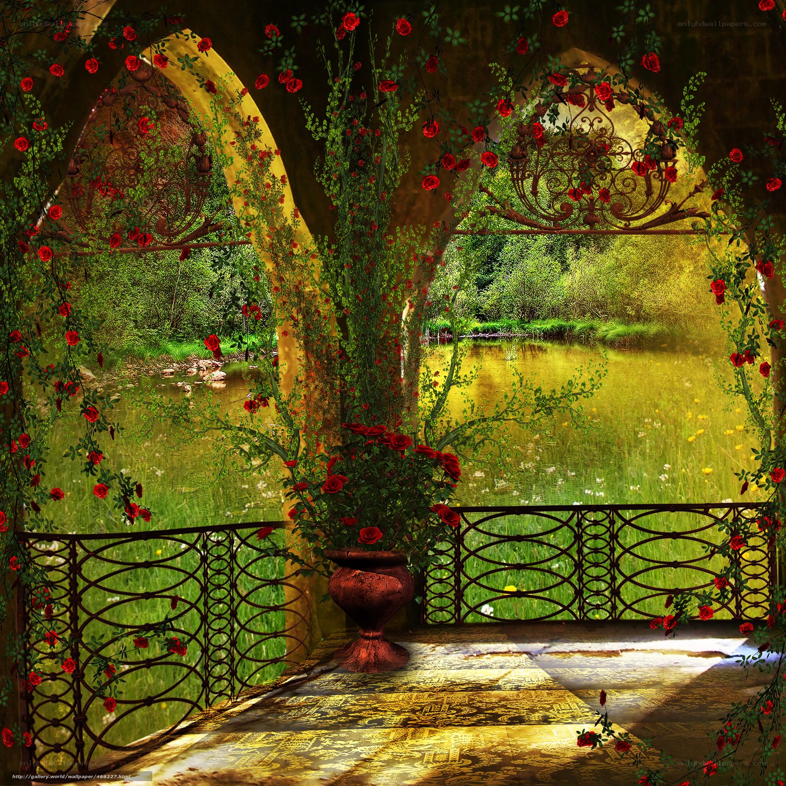 rose-covered garden pavilion