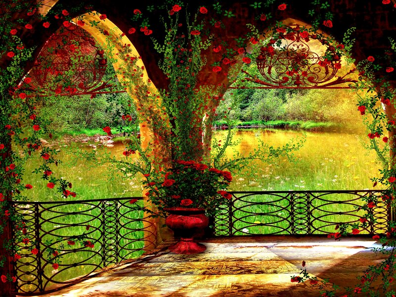 Rose-covered Gazebo — Red