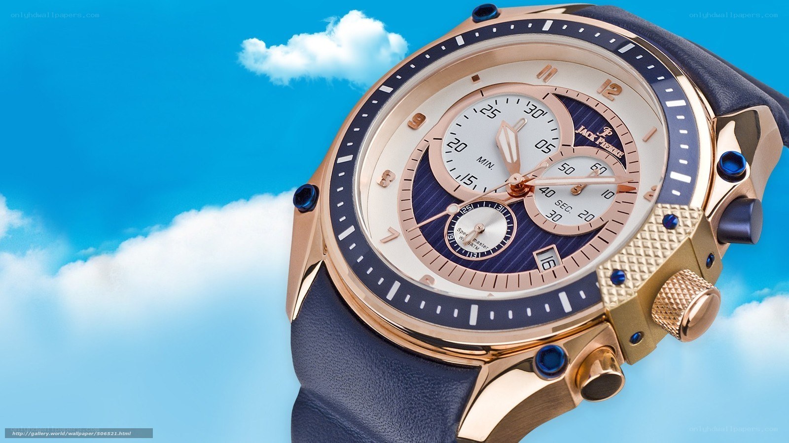 rose gold watch with blue strap