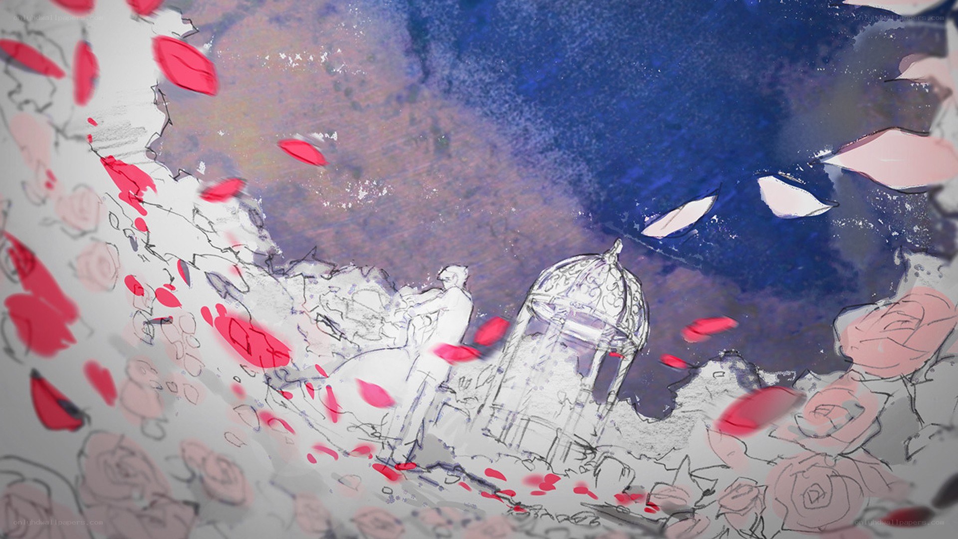 rose petals and a gazebo