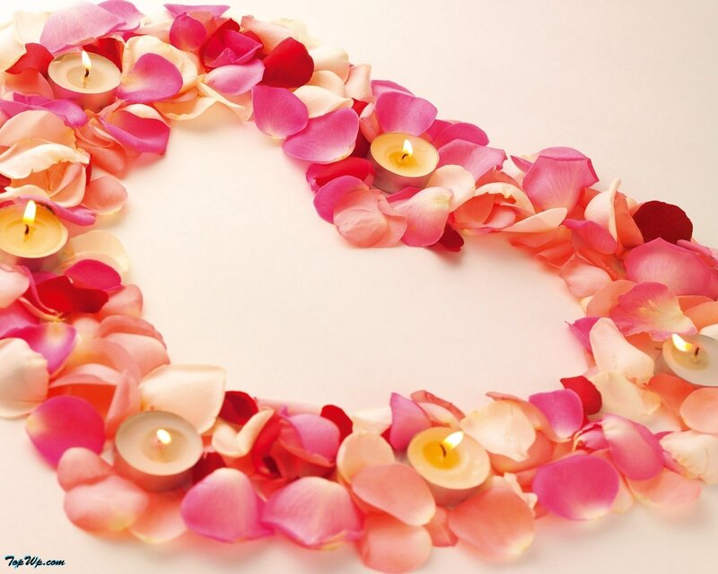 rose petals and candles heart