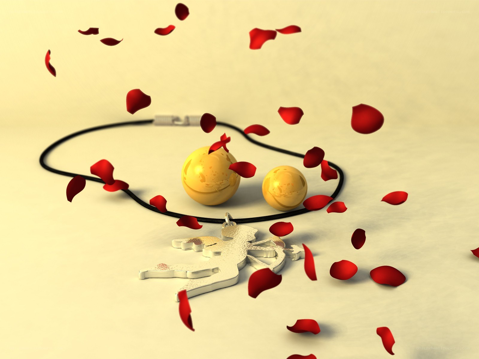 rose petals and necklace