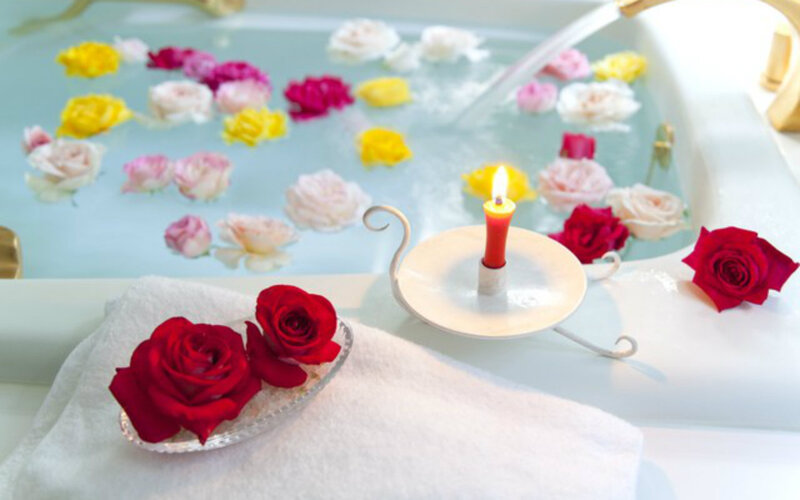 Rose Petals in Bathtub