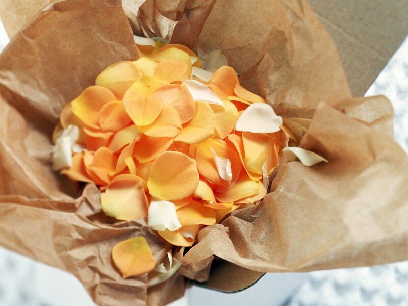rose petals in brown paper