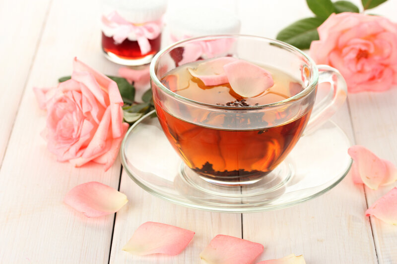 Rose Tea in Glass Cup — Pink, Serene, Photograph, Roses