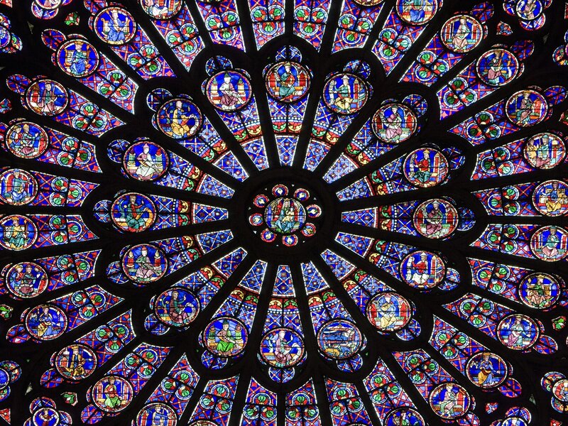 Rose Window Stained Glass — Blue, Dramatic, Photograph