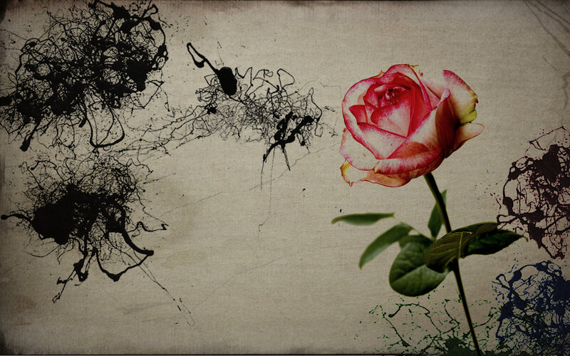 rose with ink splatters
