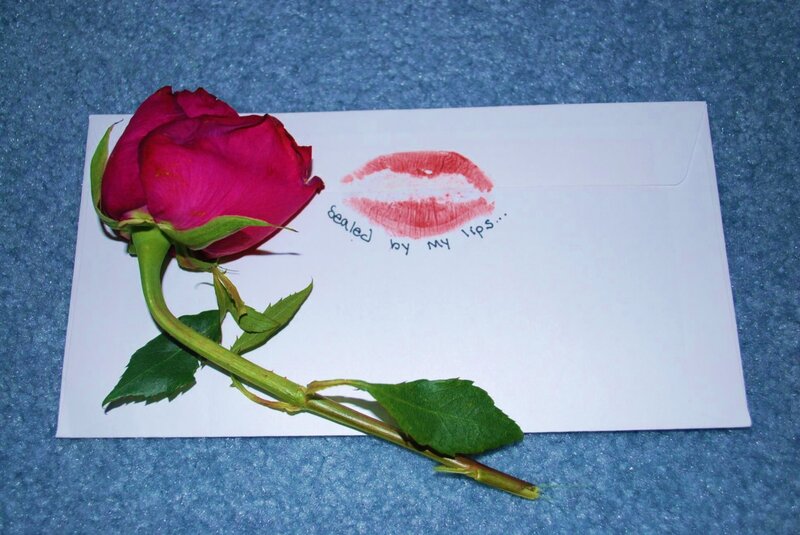 rose with lipstick kiss