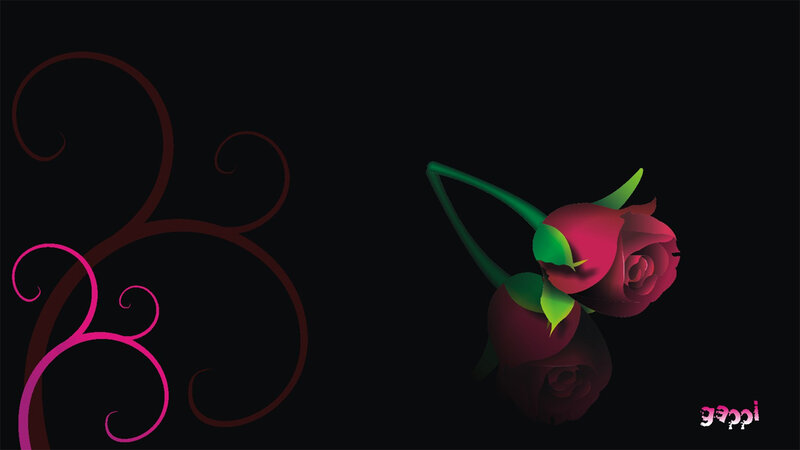 rose with swirls on black