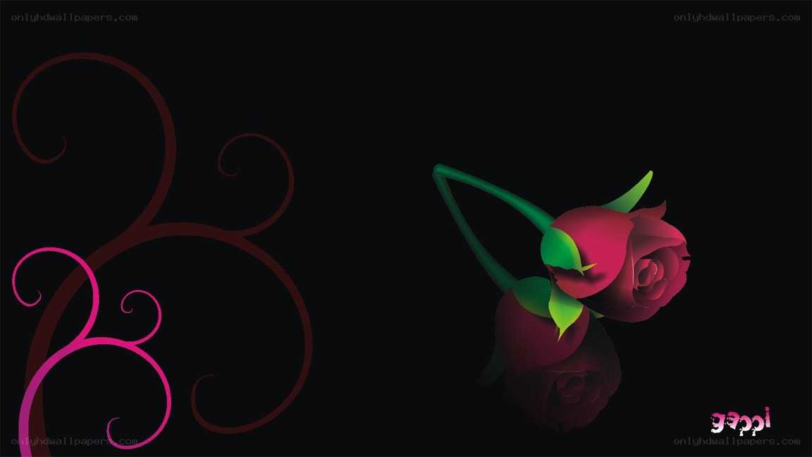 rose with swirls on black