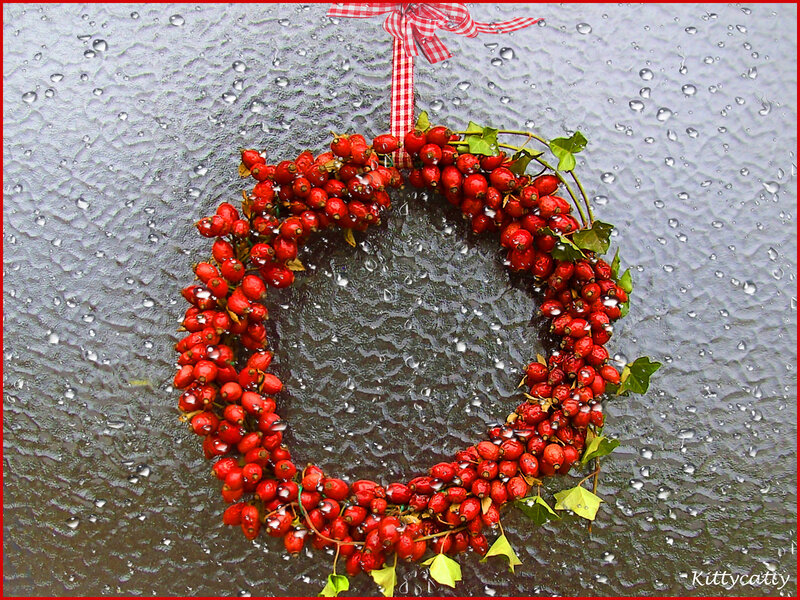 Rosehip Wreath on Glass