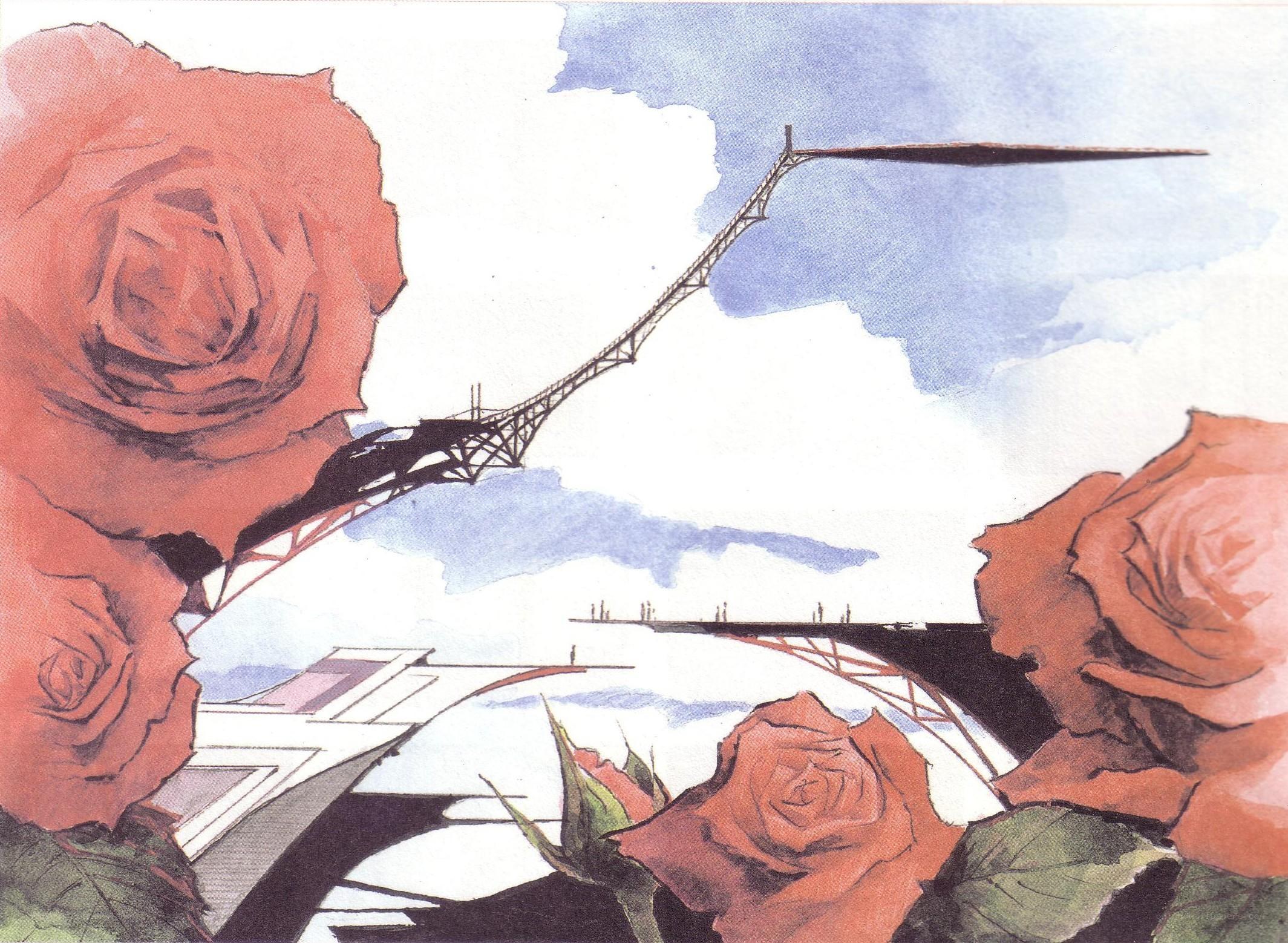 Roses and a distant bridge
