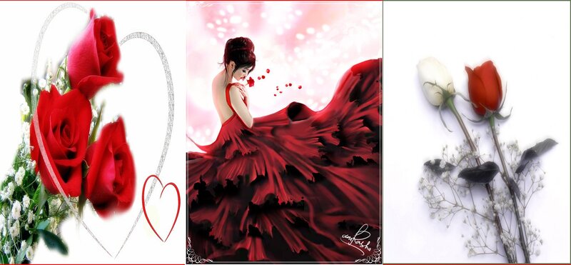 roses and a woman in red