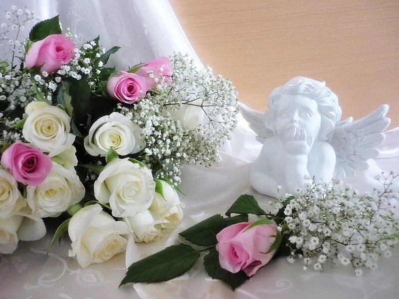 Roses and Angel Statue