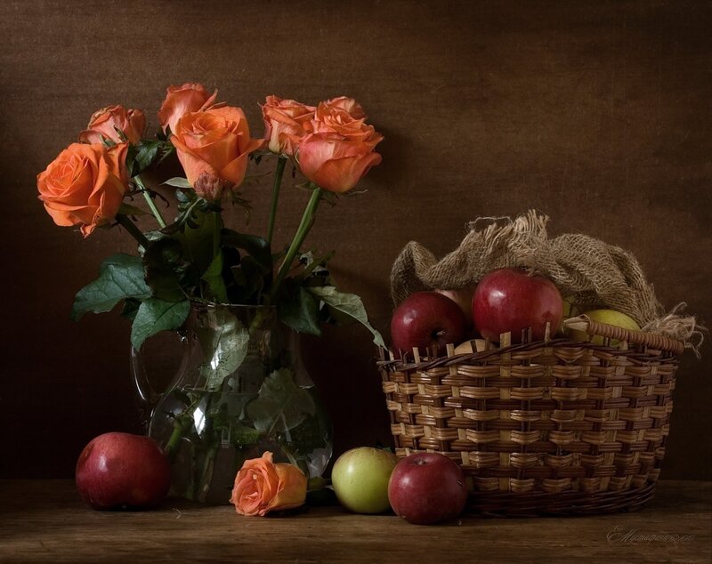 Roses and Apples in Basket